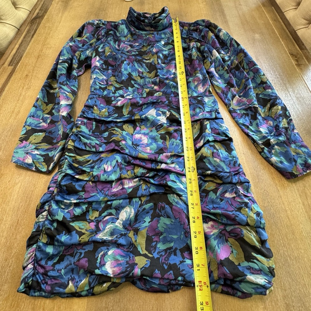 Ronny Kobo Annika Long Sleeve Silk Mini Dress Medium Mock Neck Ruched - Picture 8 of 16